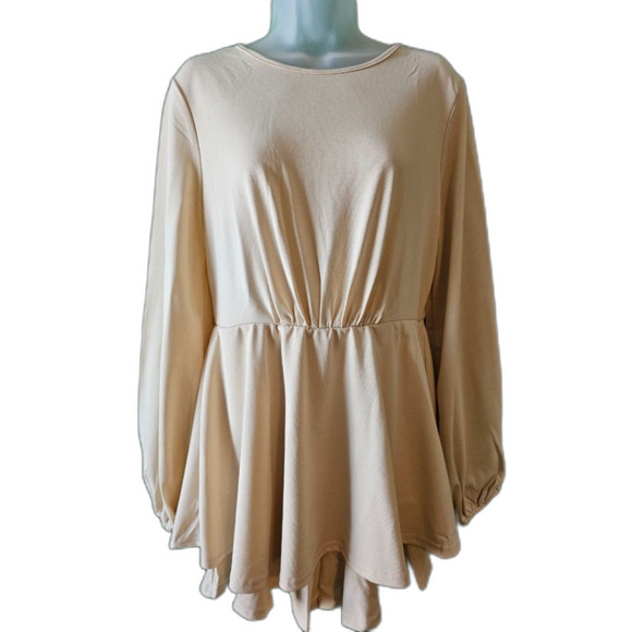 Aossfre Apricot Lantern Long Sleeve Jumpsuit Ruffle Mini Short Romper Sz M - Picture 5 of 10